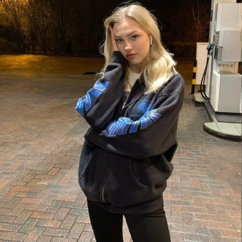 Female sweatshirt y2k clothes goth Sleeve zip hoodie grunge clothes Streetwear harajuku Oversized hoodie aesthetic Women coat