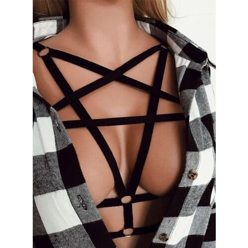 Pentagram Bandage Body Harness Lingerie Goth Crop Tops Cage Lingerie Harness Belt Harness Bra Rave Wear For Women Garters New