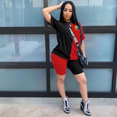 Two piece set women 2 piece set women outfits home clothes 2 pieces sets t shirts shorts o-neck print sexy wholesale