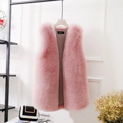 Woman Fashion Faux Fur Vest Coat Female Casual Street Faux Fur Jacket Waistcoat 2021 Plus Size 2XL Ladies Sleeveless Coat Q237