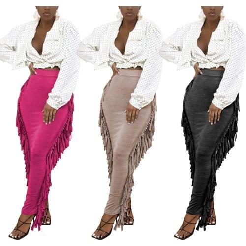 2021 Elegant Casaul Women Skirt Dress Tassel Solid Color High Waist Streetwear Summer Clothes For Women Outfit