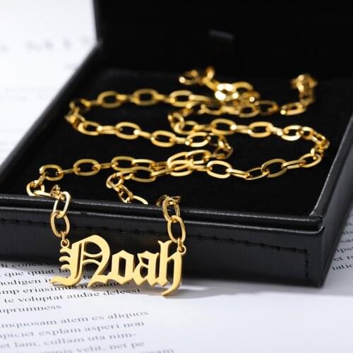 Necklace for Women Customized Name Old English Gothic Chains Necklace Custom Personalized Letter Gold Choker Nameplate Gift