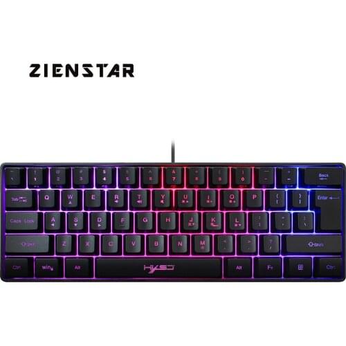 ZIENSTAR RGB Lighting Wired Gaming Keyboard Mechanical-Feeling 61 Keys Film Multicolor LED Backlight for PC