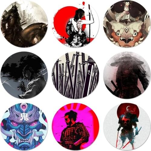 58mm Samurai Icons Pins Badge Decoration Brooches Metal Badges For Backpack Decoration