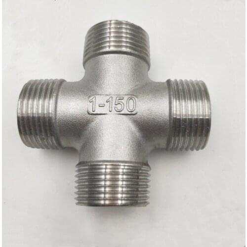 1/4" 3/8" 1/2" 3/4" 1" 1-1/4" 1-1/2" BSPT Equal Male Thread 304 Stainless Steel Cross 4 Ways Pipe Fitting Connector Home Garden