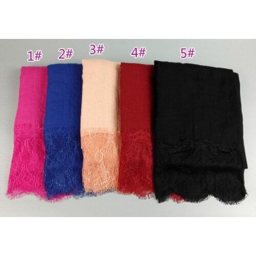 12 pieces/lot) New design plain lace cotton scarf fashion design women muslim hijab scarves GBS162