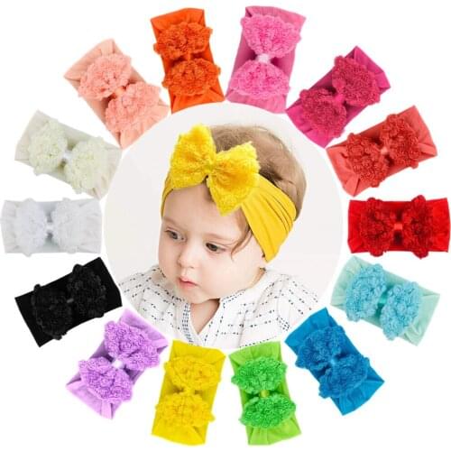 14Pcs Kids Girls 4" Chiffon Hair Bow Headband Baby Sweet Bow Knot Hairband Toddlers Soft Stretchy Nylon Turban Head Wrap