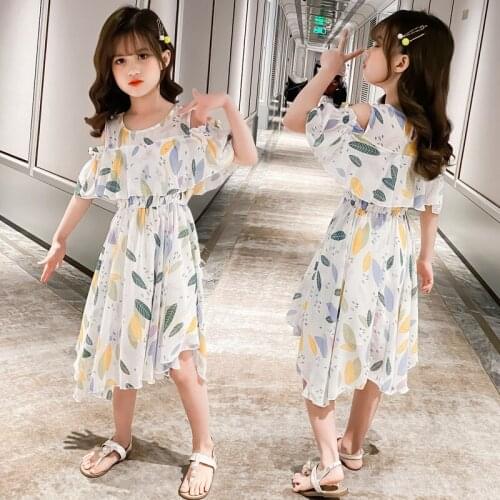 2021 Children Clothing Baby Skirt Summer New Style Western Floral Chiffon Girl Dress Little Girl Beach Dress Baby Girls Clothes