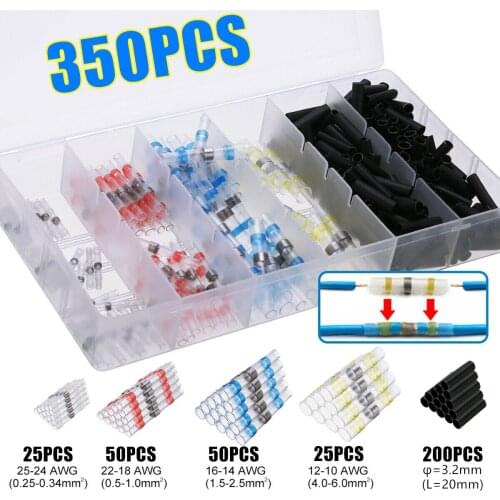 350PCS 10-26AWG Electrical Wire Connectors Insulated Soldering Sleeve Tube Heat Shrink Butt Terminals Waterproof Kit