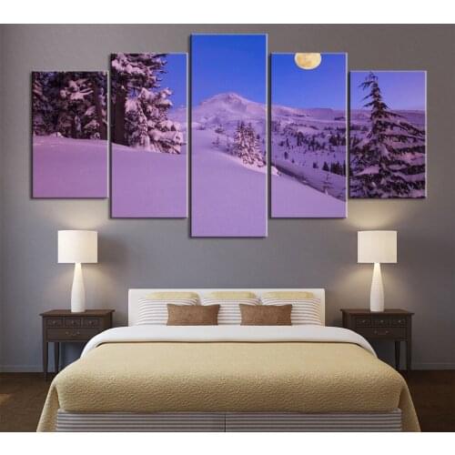 5 Piece Decorative Painting Poster New Fashion Office Home Mural Snowy mountain at night Art Scenery Painting Fanxin Wholesale