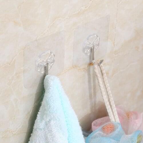 High Quality 6Pcs Adhesive Hooks Kitchen Bathroom Wall Hanger Transparent Removable Adhesive Hanger Reusable PVC Wall Hooks 2020