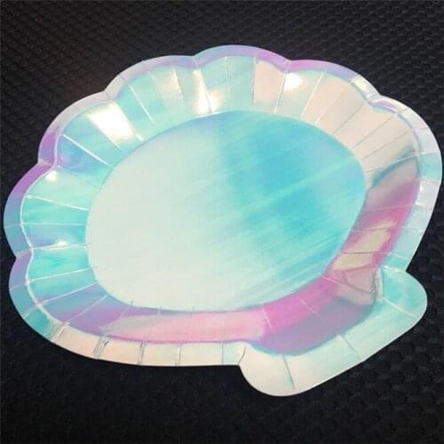600pcs Tableware Mermaid Sparkle Shell Plates Disposable tableware Shining paper plate cake dish party supplies European wedding