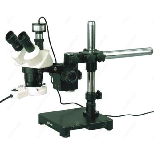 AmScope Supplies 20X-40X-80X Boom Stand Stereo Microscope + Fluorescent Light + Camera SW-3T24Z-FRL-PB