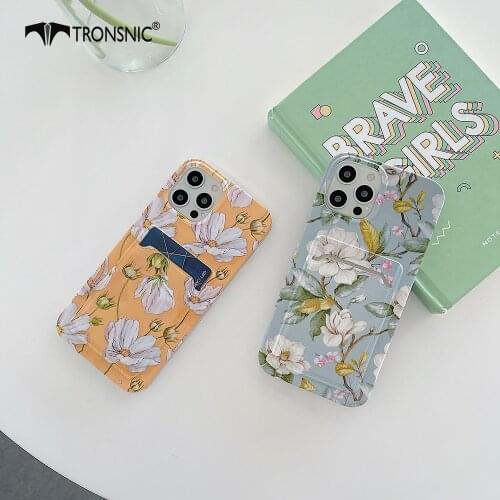 Flowers Card Holder Phone Case for iPhone 12 11 Pro Max XR Xs MAX Soft Credit Slot Yellow Floral Cases for iPhone 7 8 Plus Cover