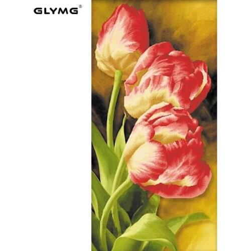 GLymg Needlework Diy Tulip Diamond Embroidery Flower Series Pink Roses Diamond Painting Cross Stitch Full Square Home Decor