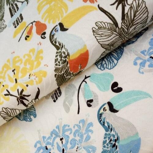 HLQON 100% cotton sateen Parrot and coconut tree pattern fabric for DIY sewing clothing upholstery women wedding dress