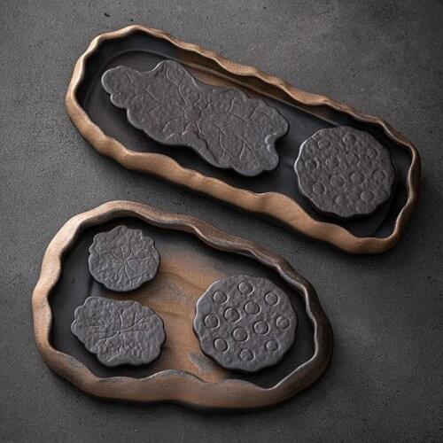 Afternoon Ceramic Tea Tray Chinese Drain Large Vintage Tea Trays Decorative Set Ceremony Bandeja Comida Serving Dish DL60CP