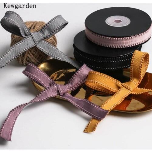 Kewgarden Handmade Tape DIY Hairband Accessories Flower Packing Webbing 15mm 5/8" Dotted Line Ruffle Grosgrain Ribbon 10 Yard