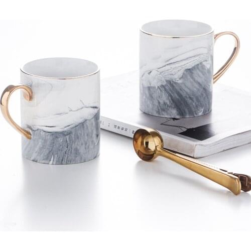 Nordic Marble Coffee Mug with Glod Handle Ceramic Milk Tea Water Cup Pink Gray Gift for Girl 400ml