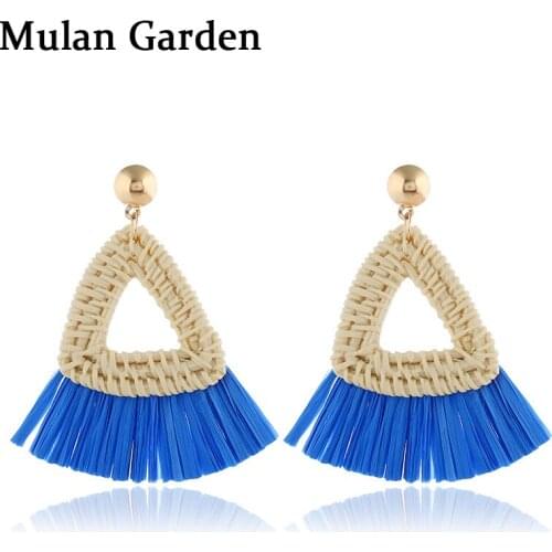 M&G New 6 Colors Raffia Resin Alloy Earrings Vintage Tassel Minimalist Jewelry Triangle Pendant Earrings Christmas Birthday Gift