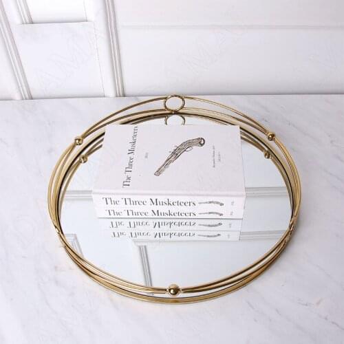 Creativity Plated Metal Mirror Trays Decorative Nordic Modern Round Beads Embellishment Jewelry Cosmetic Storage Display Tray