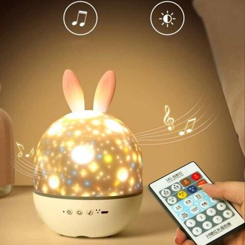 Cute USB Rechargeable Projection Lamp 360 Degree Rotating Remote Music Night Light for Bluetooth Home Decor