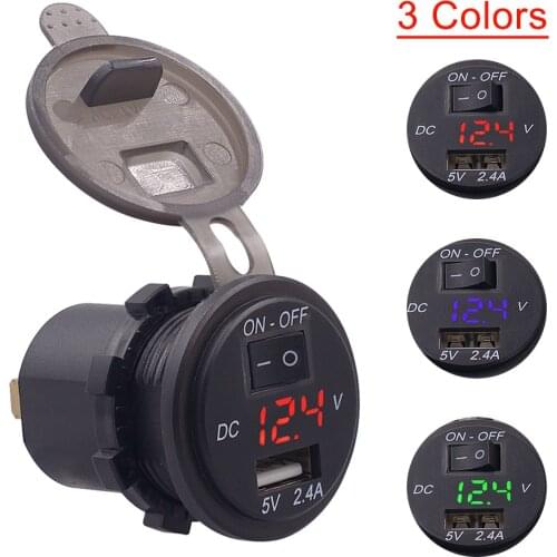 12V 2.4A Mobile Phone Charger Socket Digital Display Voltmeter USB Charger Socket with ON-OFF Switch for Car Motorcycle ATV Hot