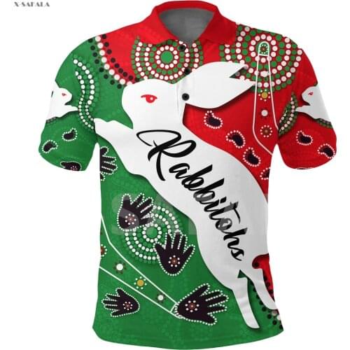Rabbitohs Anzac Day Indigenous 3D Full Printed Men Women 2 Thin Polo Shirt Collar Short Sleeve Street Wear Casual Tee