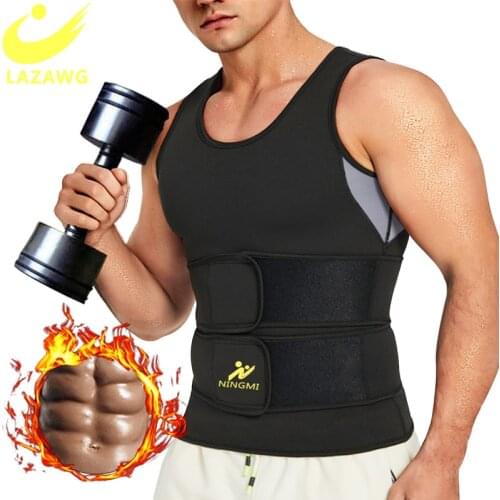 LAZAWG Men Gym Sauna Sweat Suits Neoprene Body Shapers Vest Slimming Belly Fat Burner Cinchers Modeling Strap Waist Trainer Belt