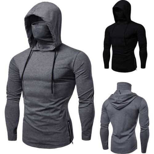 Mens Hoodies Mask Button Sports Sweatshirt 2021 Autumn Winter Splice Large Open-Forked Male Long Sleeve Shirts Male Pullover Top