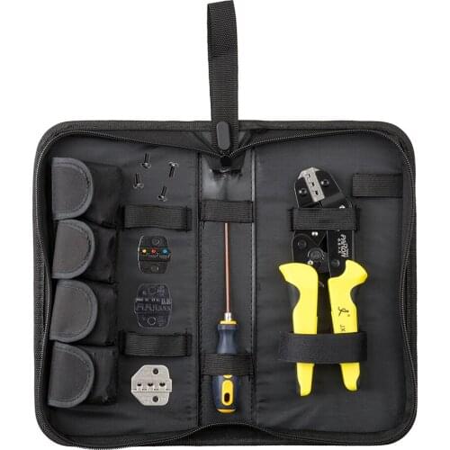 4 In 1 Multi Wire Crimper Tools Kit Engineering Ratchet Terminal Crimping Plier with Wire Stripper Screwdriver 4 Spare Terminals