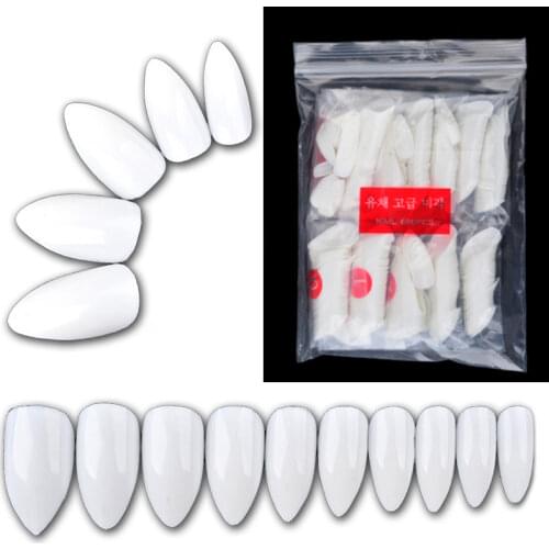 500Pcs Nail Tips Oval Fake Nails Full Cover Natural White False Stiletto Nail Art Tools Sharp End