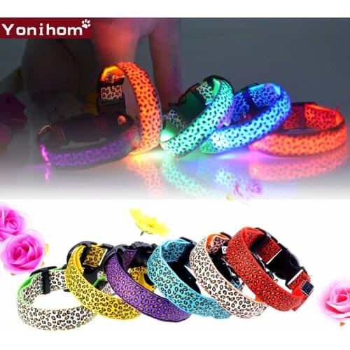 Dog Collar Nylon Leopard LED Pet Dog Collar Flashing In Dark Nylon Lighting Safety LED Pet Collar 2.5cm Wide Luminous Pet ACC