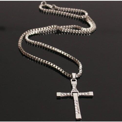 Cross Necklace Crystal Men Fashion Golden Silver Color Popular Movie Necklace Gift For Friend Wholesale