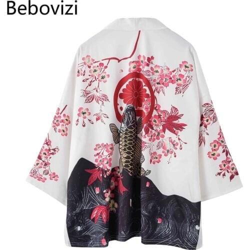 Summer Men Japan Style Streetwear Jacket Thin Clothes Japanese Kimono Koi Fish Printed Harajuku Loose Traditional Kimono Robe