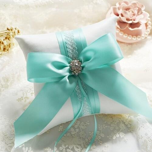 Top Quality Tiffany Color Wedding Ring Pillow Big bowknot Ribbon Rhinestone Pillow Cushion Party Bride Wedding Decoration