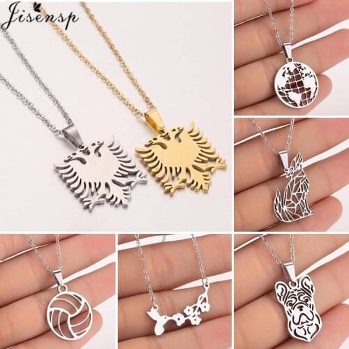 Punk Volleyball Pendants & Necklaces Stainless Steel Albanian Eagle Necklace for Women Men Simple Cat Dog Collares Bijoux Femme