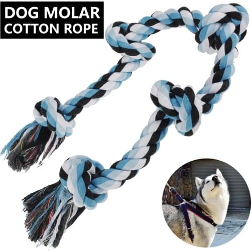 Pet Dog Puppy Double Knot Chew Rope Knot Toys Clean Teeth Durable Braided Bone Rope Pet Molar Toy Pet Supplies Random Color