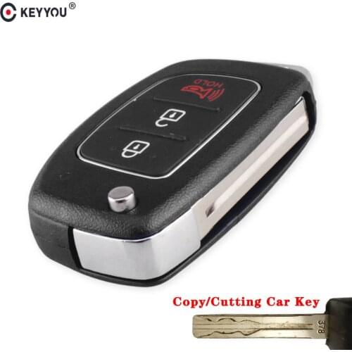 KEYYOU Cutting/Uncut Blade3 Buttons Flip Folding Remote Key Shell Fob Key Case For Hyundai SANTA FE IX35 IX45 Accent I40