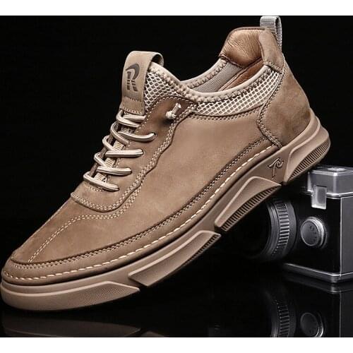 Luxury Genuine Cow Leather Mens Casual Shoes Comfort Breathable Pigskin Lining Mens Shoes Stealth height Increasing 5cm Shoes