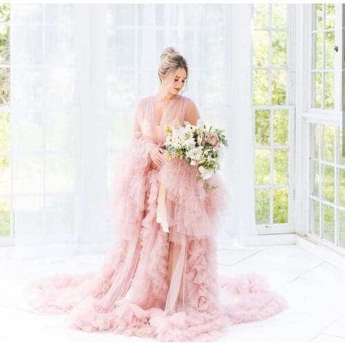 Pink Maternity Dress For Babyshower Long Sleeve Maternity Photography Outfit Maxi Gown Pregnancy Women Long Dress