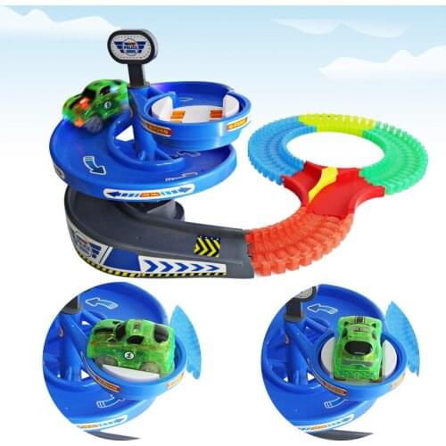 Assembly Glow Racing track LED Car Toy Magical Track Collection Track Roller Coaster Spiral Turntable Toy Childrens Day Gifts