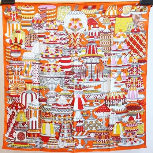 NEW Arrival Sweet Cake House Scarf Shawl Pure Silk Twill Pashmina Neck Wear Accessory Square Scarves Fashion Multi 90cm FJ164