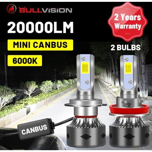 Bullvision H7 LED Headlight 20000LM Canbus Error Free H4 H11 H1 H8 H9 9005 9006 HB3 HB4 LED Auto Bulbs In Dashboard For Lens 12V