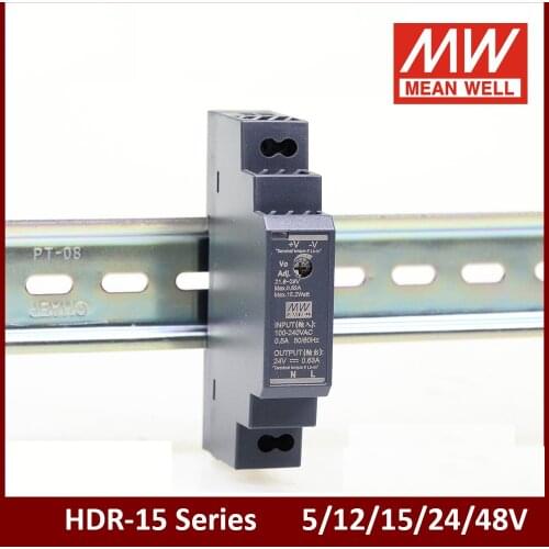 MEAN WELL HDR-15 110V/220V AC TO DC 5V 12V 15V 24V 48V 15W Ultra Slim Step Shape DIN Rail Switching Power Supply