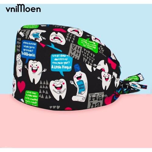 Unisex Dental dentist hat Protect teeth pattern print scrubs cap cute cartoon tooth scrub hat surgery cap 100% Cotton