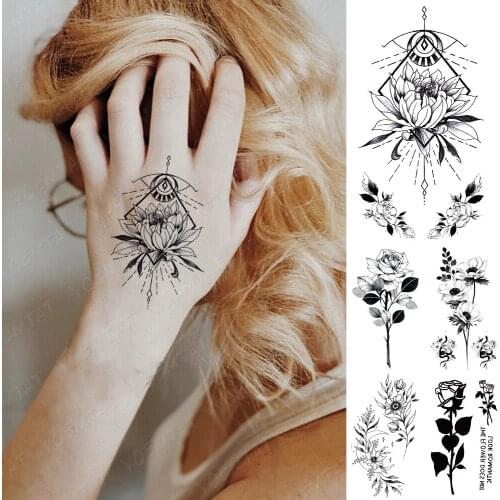 Waterproof Temporary Tattoo Sticker Rose Flower Black Tatoo Child Arm Wrist Tato Body Art Flash Fake Tatto Women