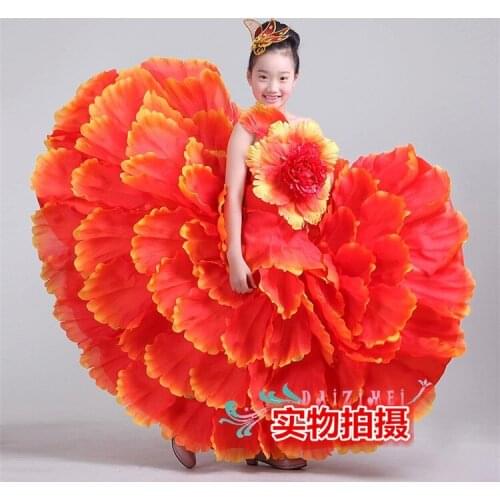 Spain Dance Skirt Petal Skirt Children Stage Performance Service Children 's Costumes Girls Opening Dance Large Skirt