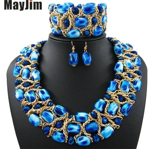 Statement necklace 2018 fashion jewelry sets Handmade beads chain crystal dubai jewelry sets Vintage beads Bijoux Accessories