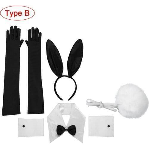 Womens Rabbit Ear Headband Collar Bow Tie Cuffs Rabbit Tail Long Gloves for Halloween Christmas Party Cosplay Bunny Accessories